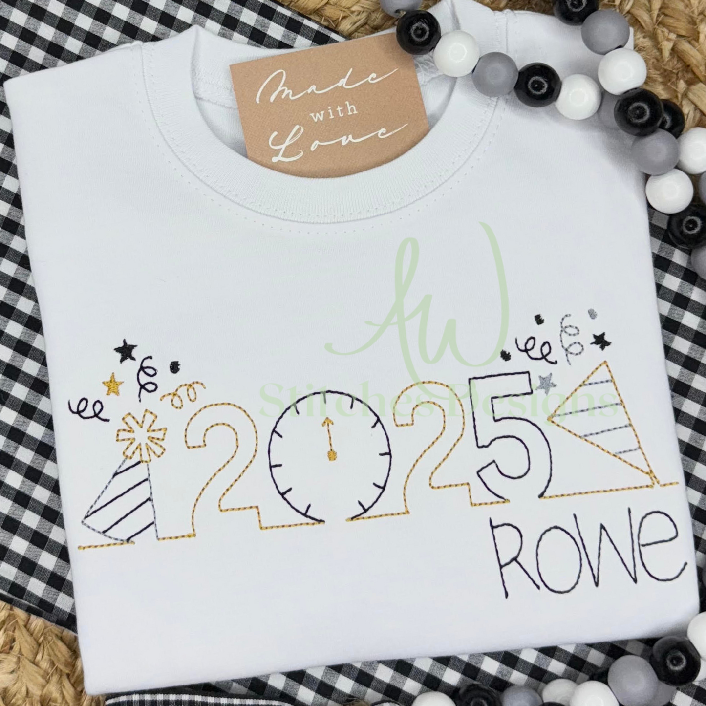 New Year's Eve 2025 line bean stitch machine embroidery design file