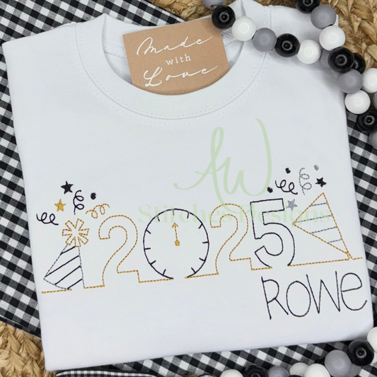 New Year's Eve 2025 line bean stitch machine embroidery design file