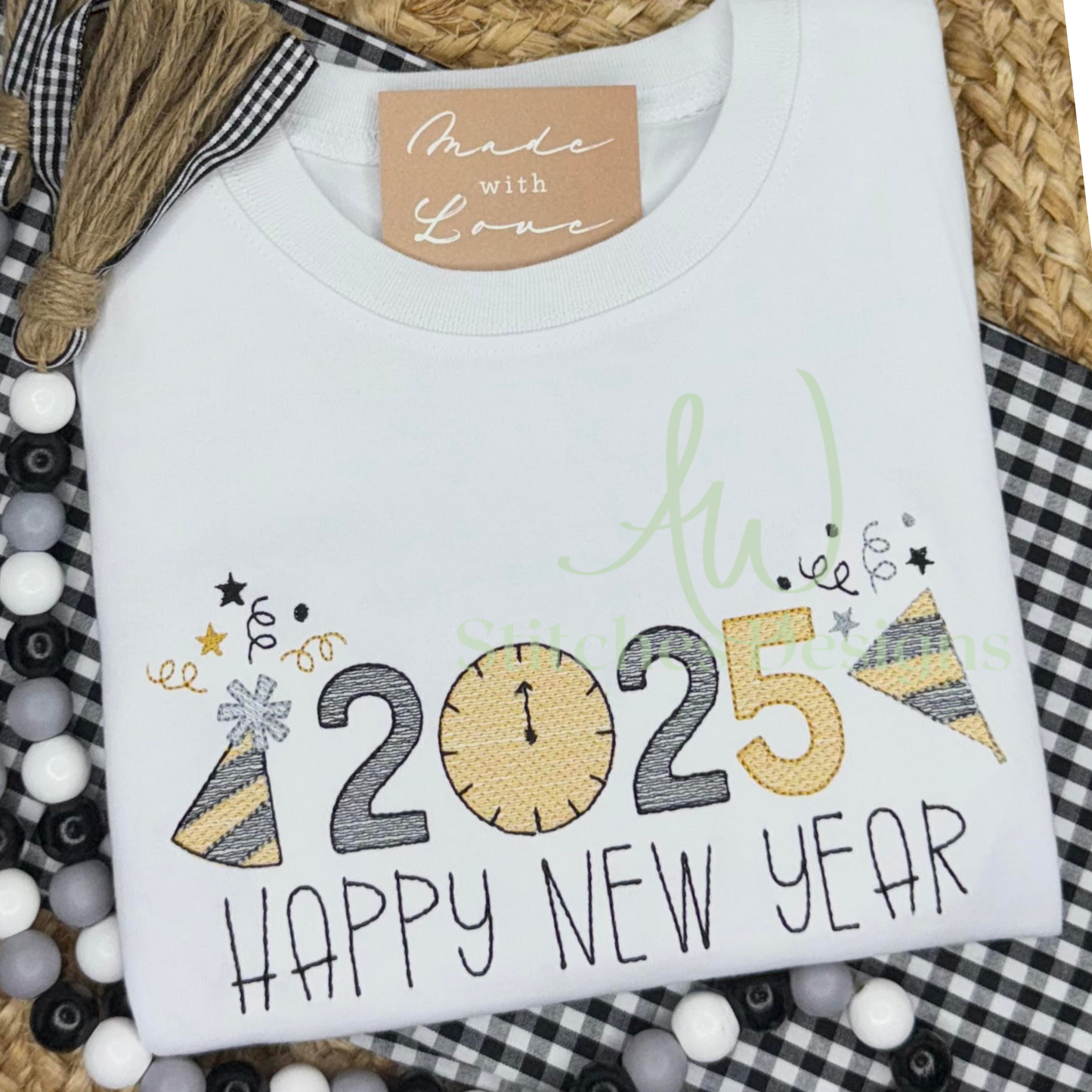 New Year's Eve 2025 sketch light fill stitch machine embroidery design file