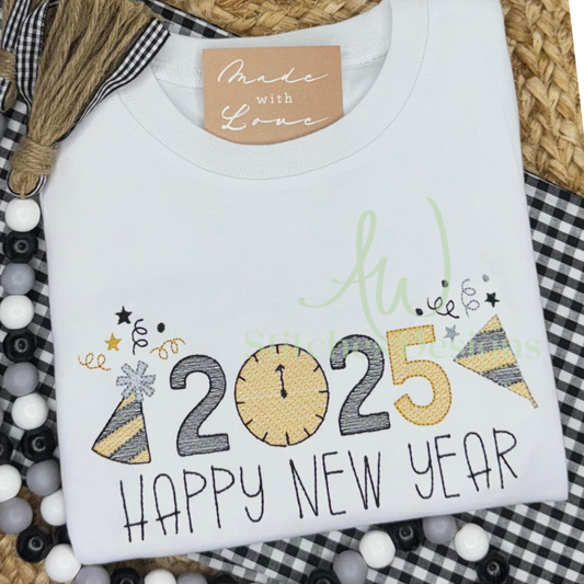 New Year's Eve 2025 sketch light fill stitch machine embroidery design file