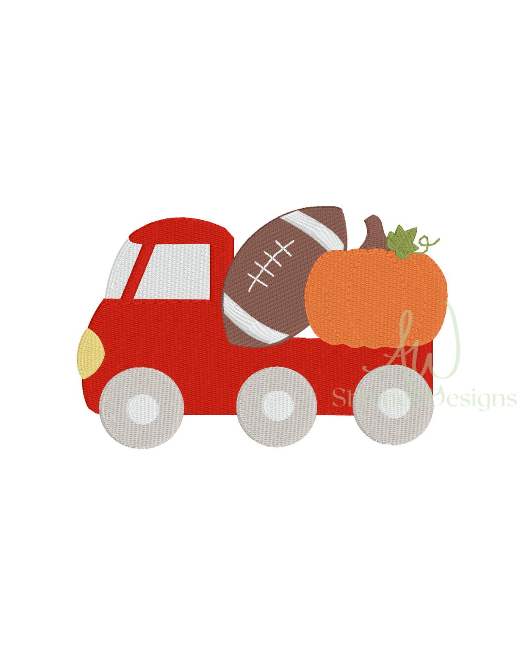 Pumpkin Football Truck Machine Embroidery Design