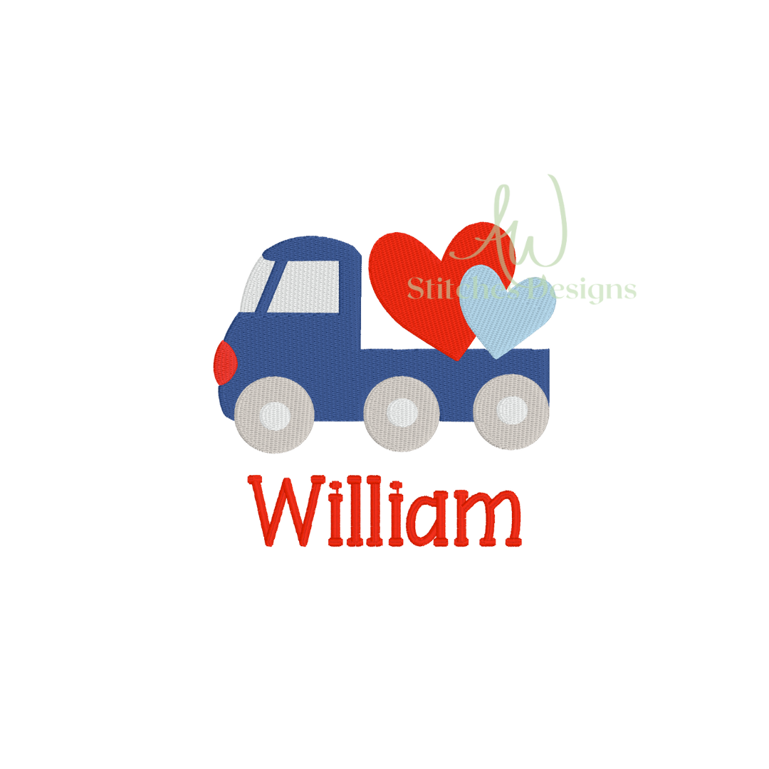 Valentine Truck Embroidery Design for Boy