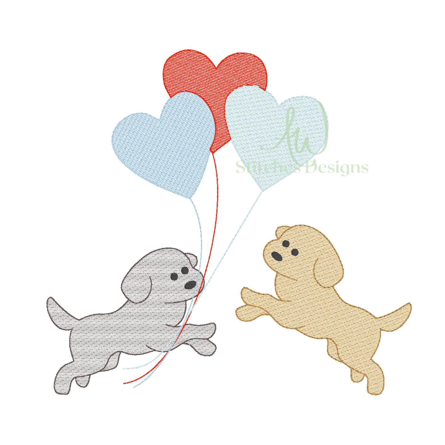Valentine Puppy Heart Balloon Sketch Embroidery Design