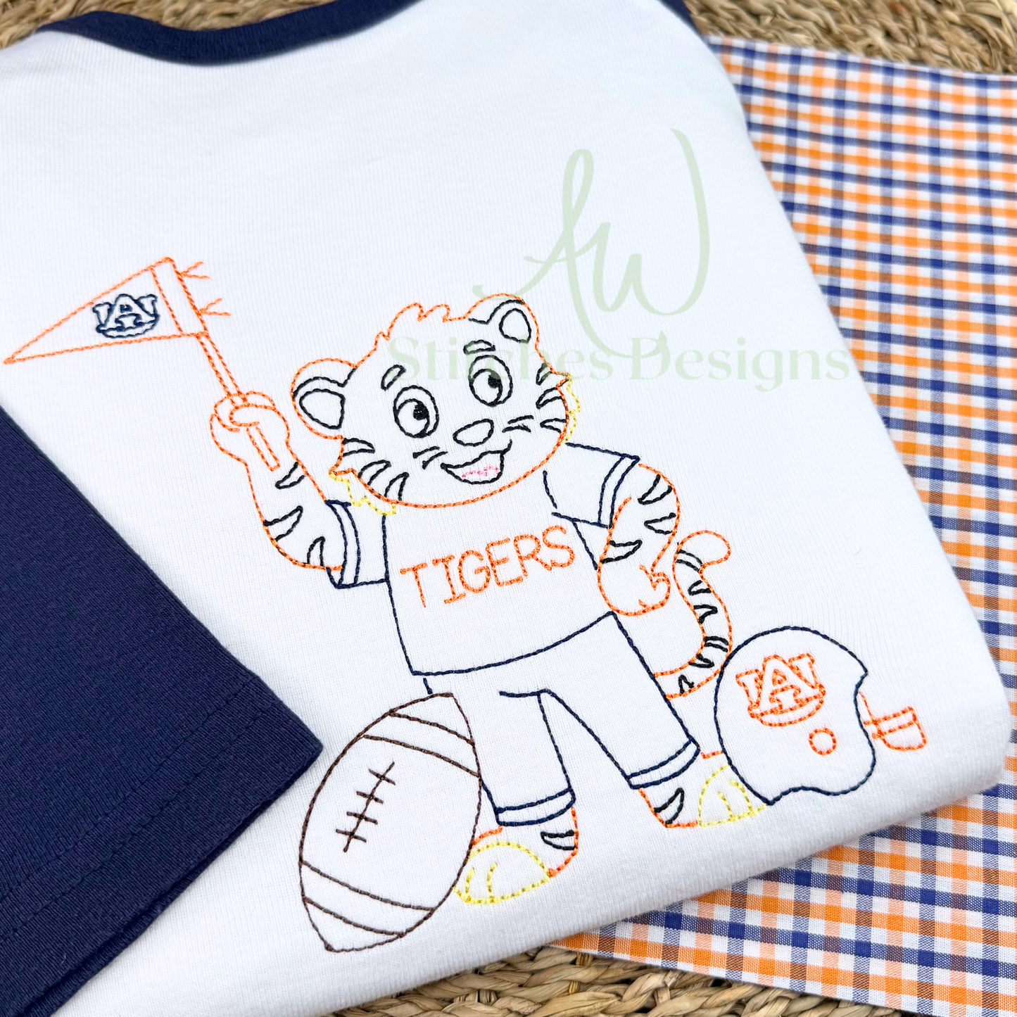 Tiger Football Vintage Stitch Embroidery Design