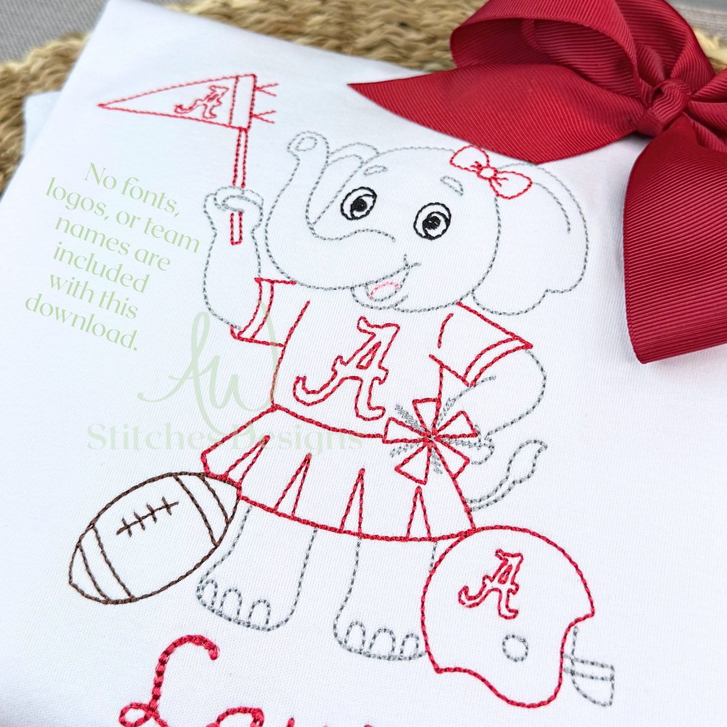 Vintage Alabama Football with Bow Embroidery Design