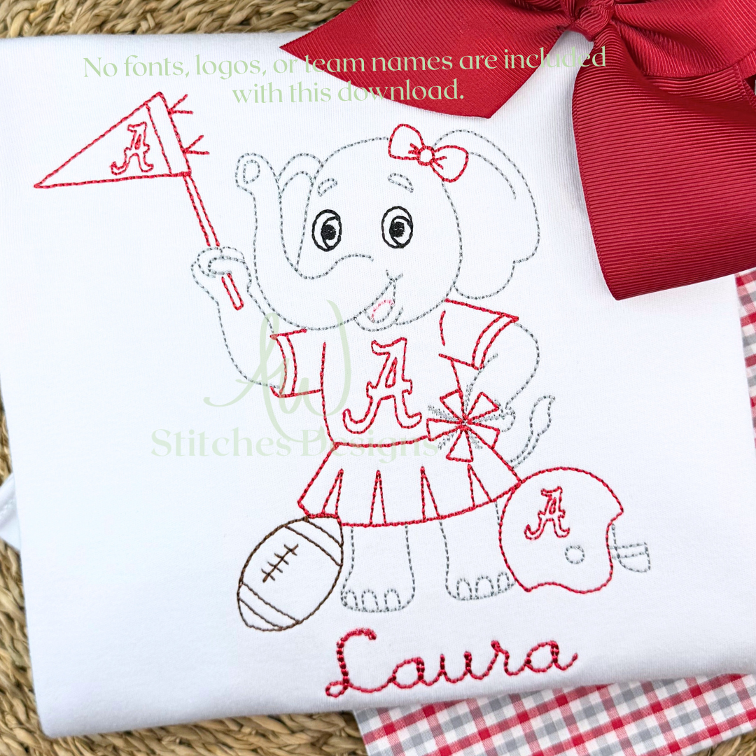 Vintage Alabama Football with Bow Embroidery Design