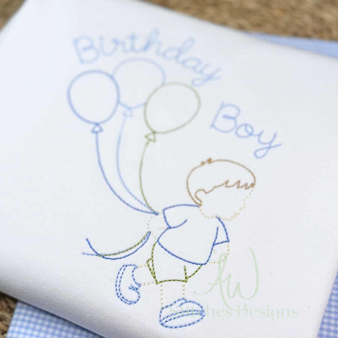 Birthday Boy Vintage Stitch Embroidery Design