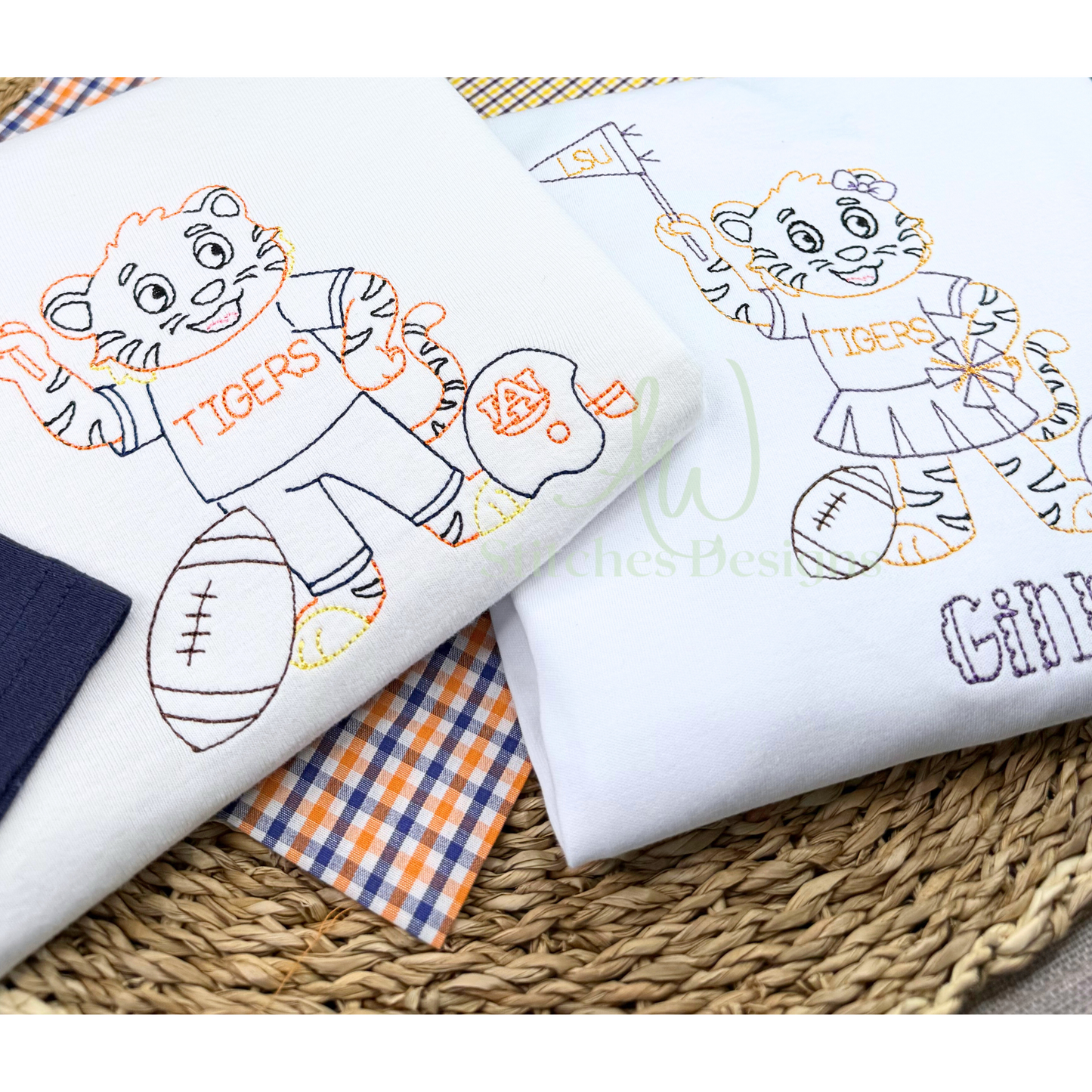 Tiger Football Vintage Stitch Embroidery Design