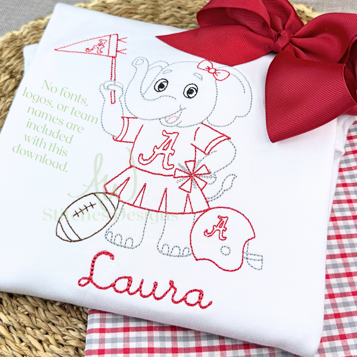 Vintage Alabama Football with Bow Embroidery Design