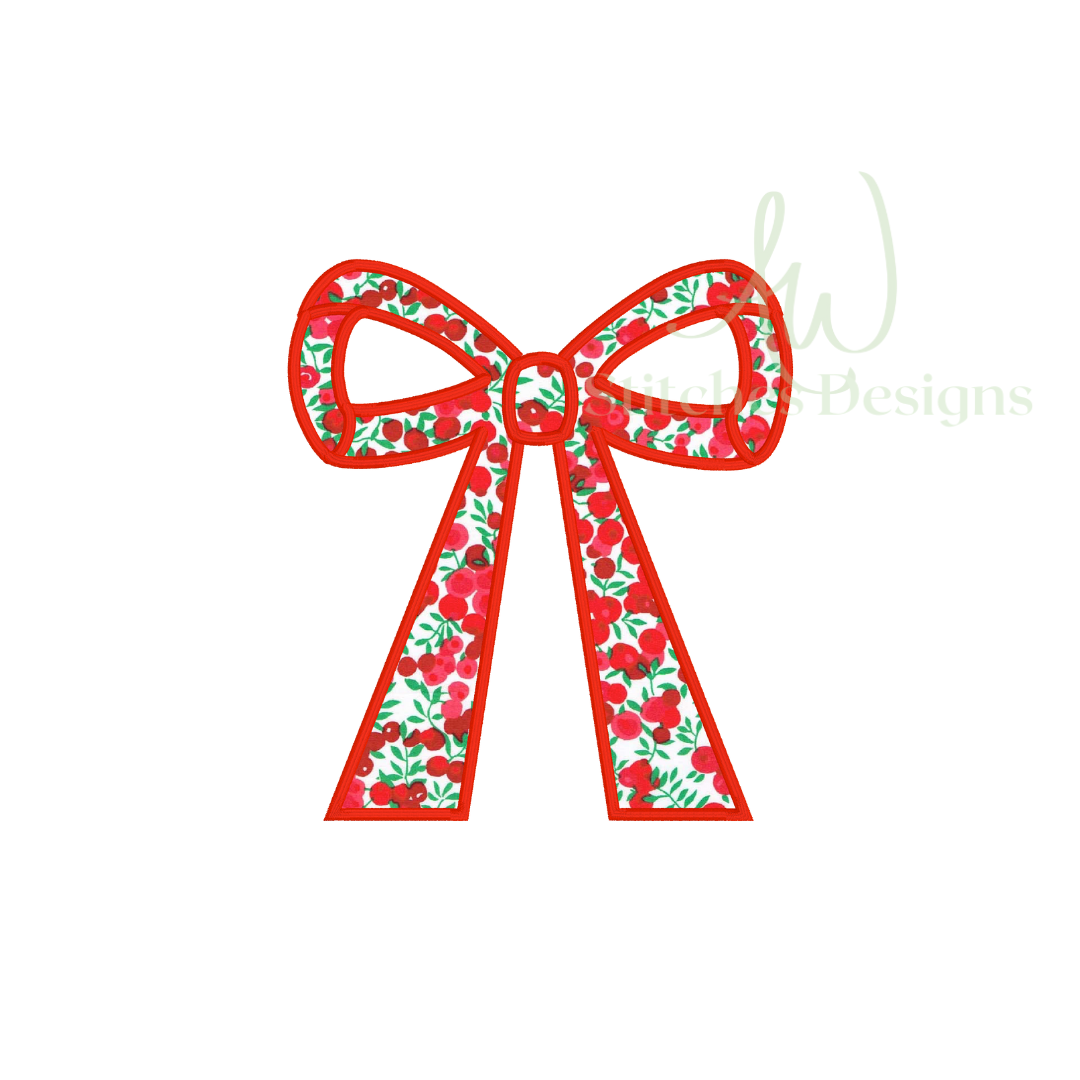 Classic Straight Tailed Heirloom Bow Applique - Satin Stitch Embroidery Design for Sweatshirt Side Bow & More