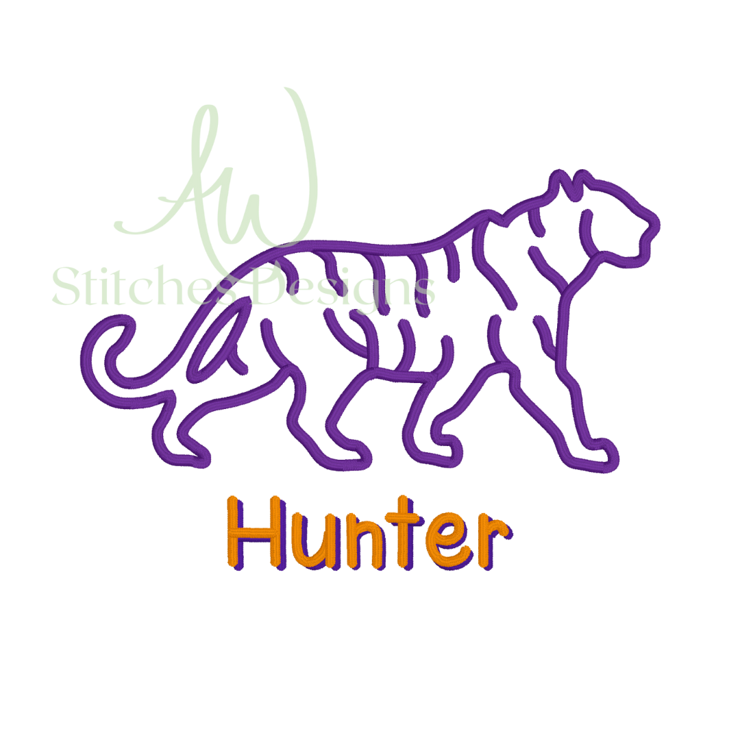 Tiger mascot satin stitch machine embroidery design file