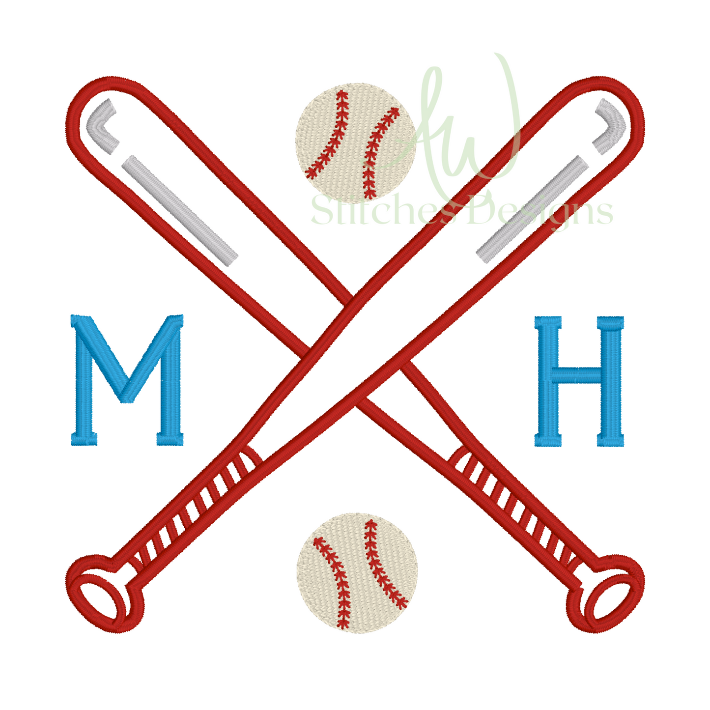 Baseball monogram frame satin fill stitch machine embroidery design file