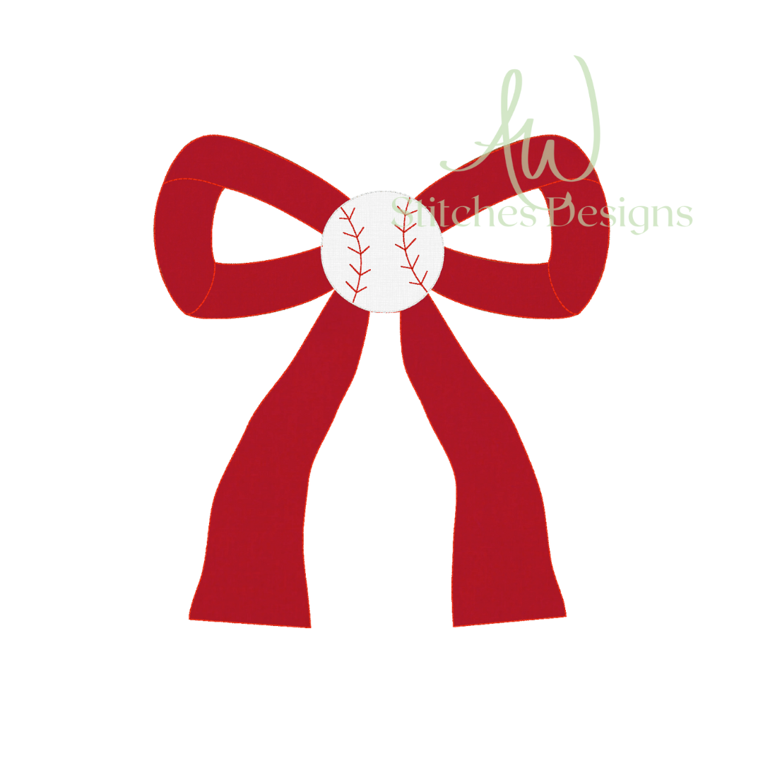 Baseball Side Bow Bean Stitch Appliqué Sweatshirt Design for Machine Embroidery