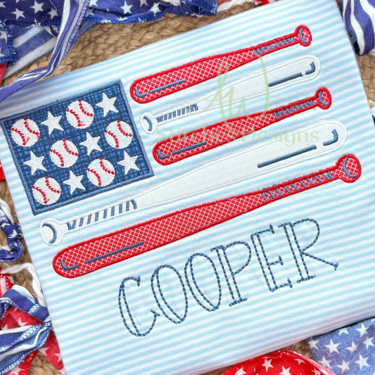 Star Spangled Baseball Flag Satin Stitch Applique - Digital Embroidery Design File