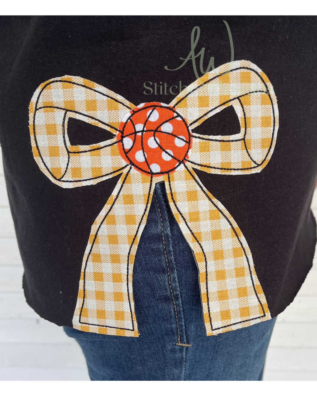 Basketball Side Bow Bean Stitch Appliqué Sweatshirt Design embroidery design file