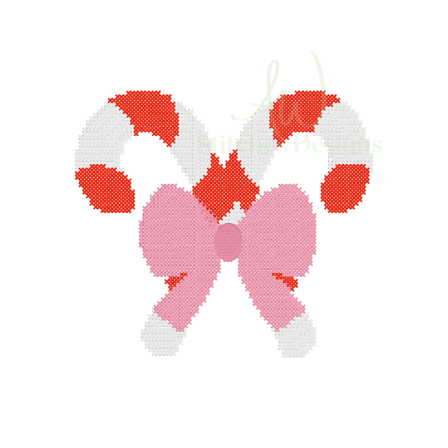 Candy Cane with Bow Cross Stitch embroidery design