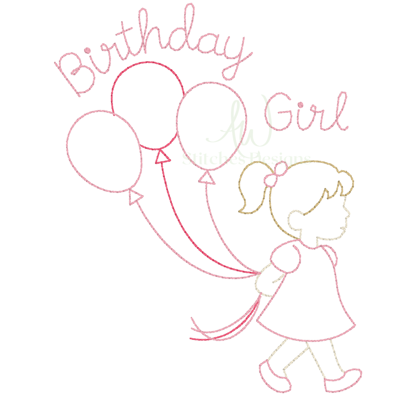 Birthday Girl Vintage Stitch Embroidery Design