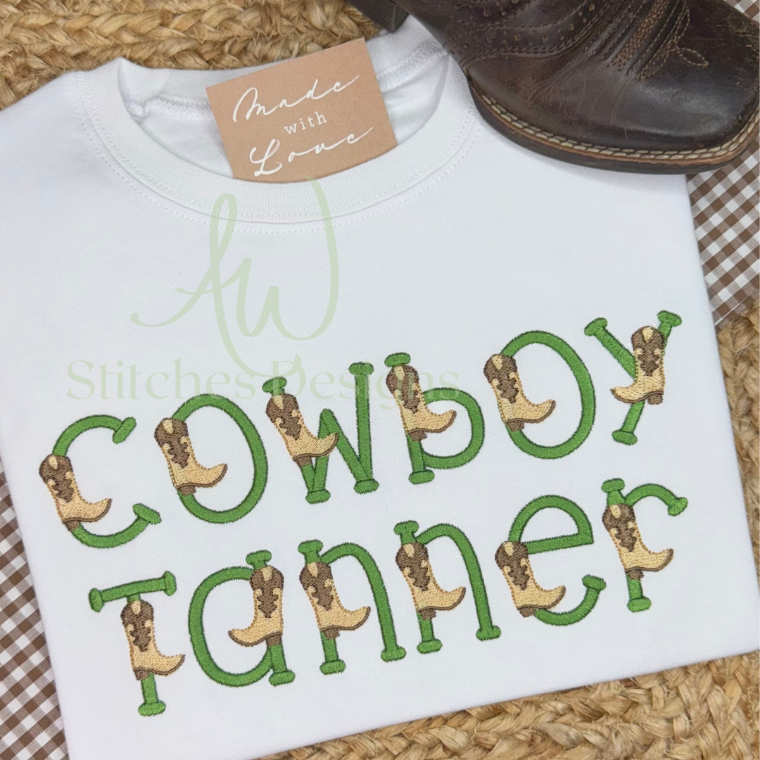 Cowboy Kicks satin stitch font for machine embroidery design file 1"- 2.5" upper and lowercase letters with BX