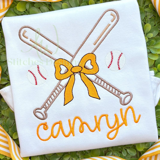 Baseball with bow monogram frame satin fill stitch machine embroidery design file
