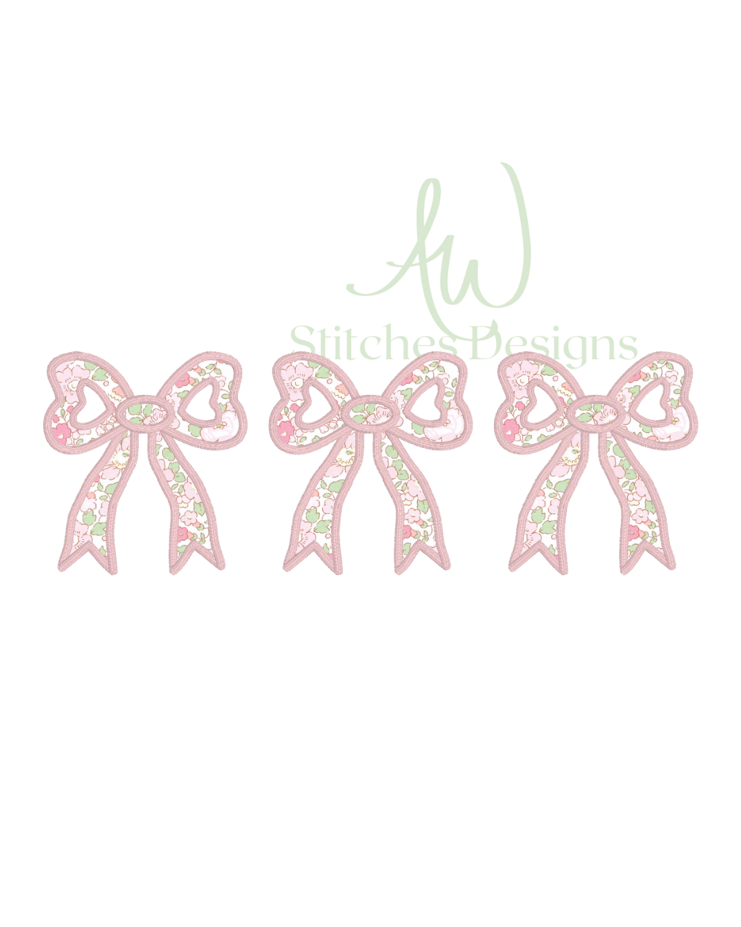 Classic Bow Trio Satin Stitch applique embroidery design file