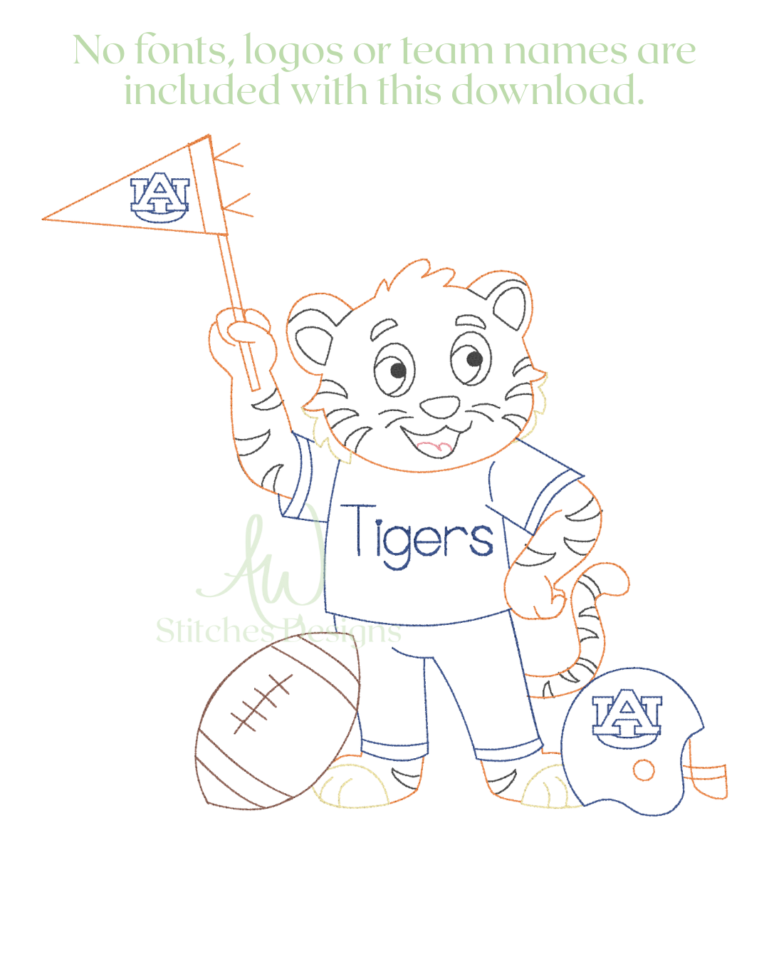 Tiger Football Vintage Stitch Embroidery Design