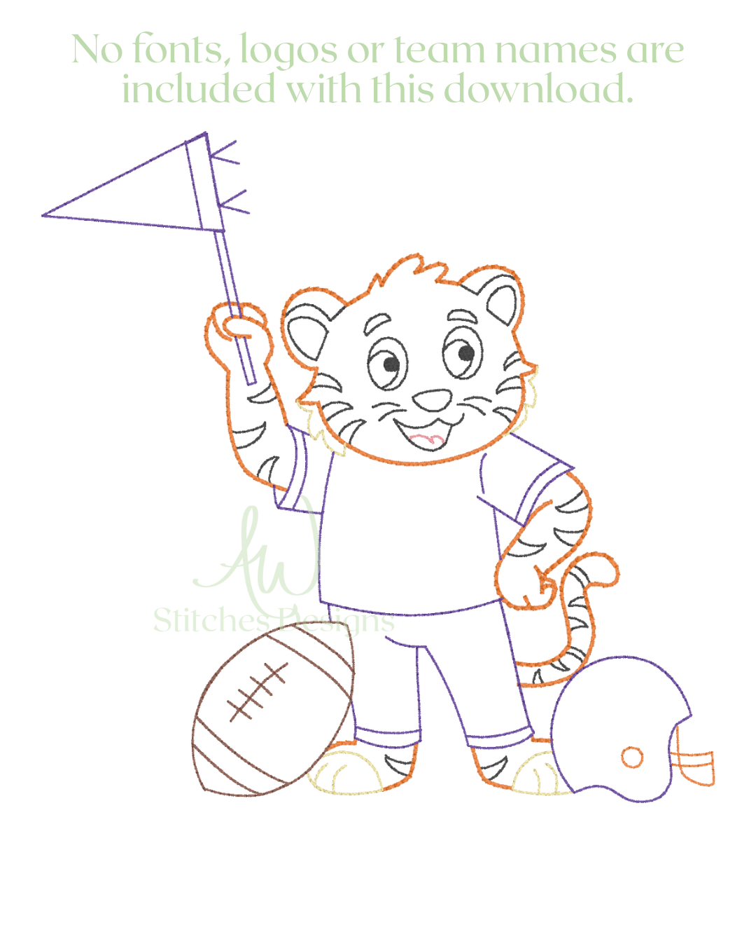 Tiger Football Vintage Stitch Embroidery Design