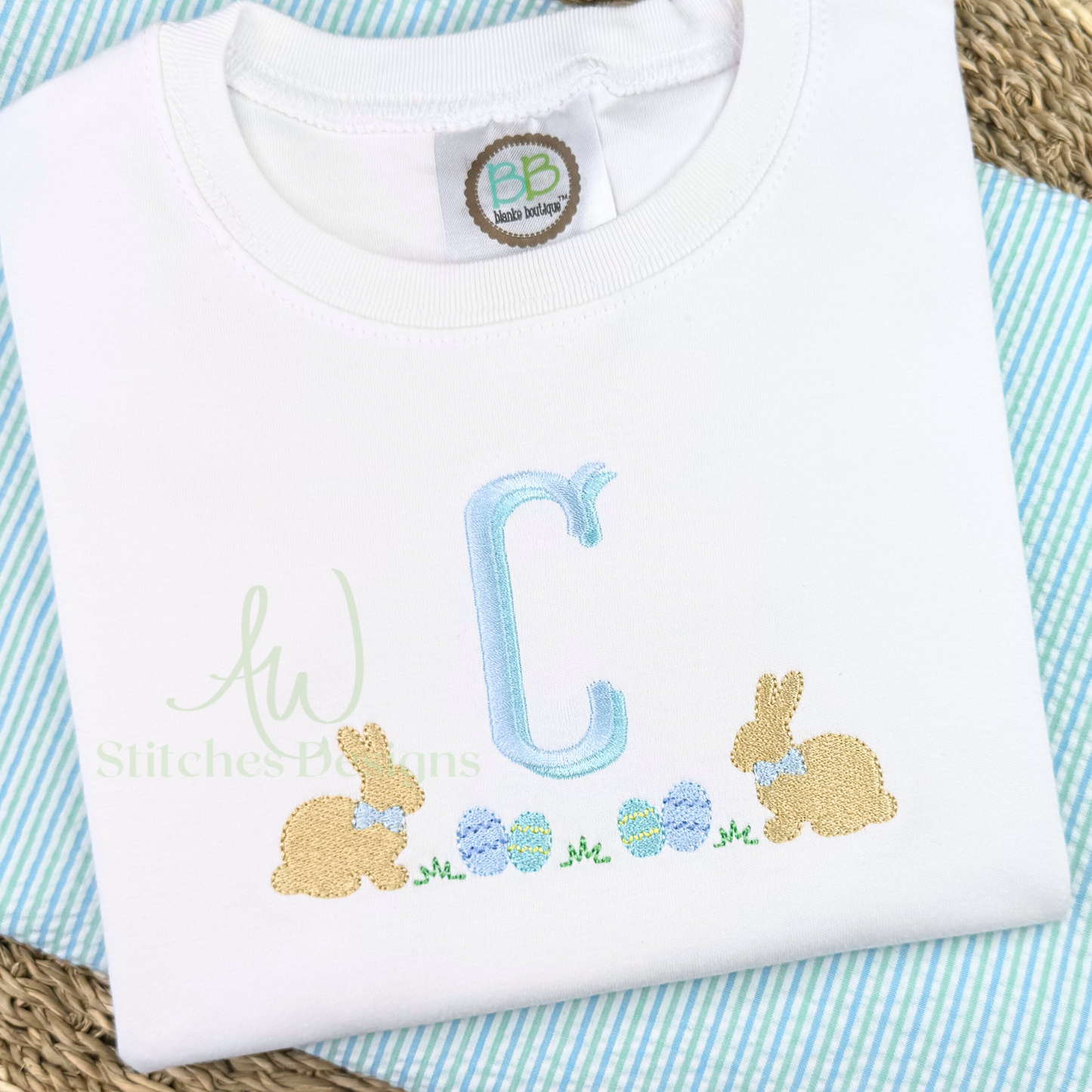Easter bunny monogram frame satin fill stitch machine embroidery design file