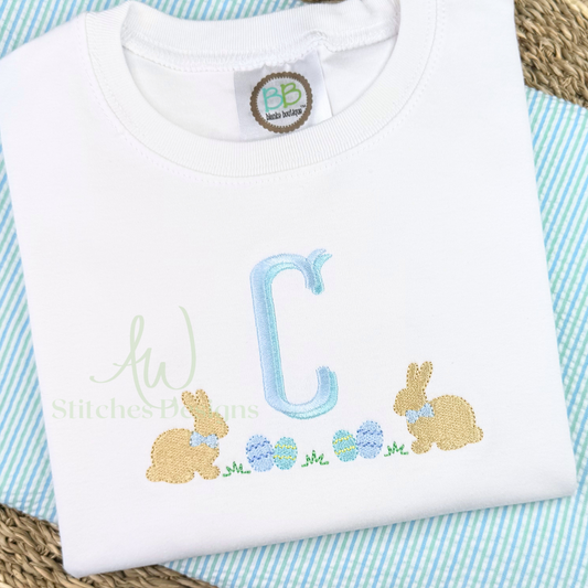 Easter bunny monogram frame satin fill stitch machine embroidery design file