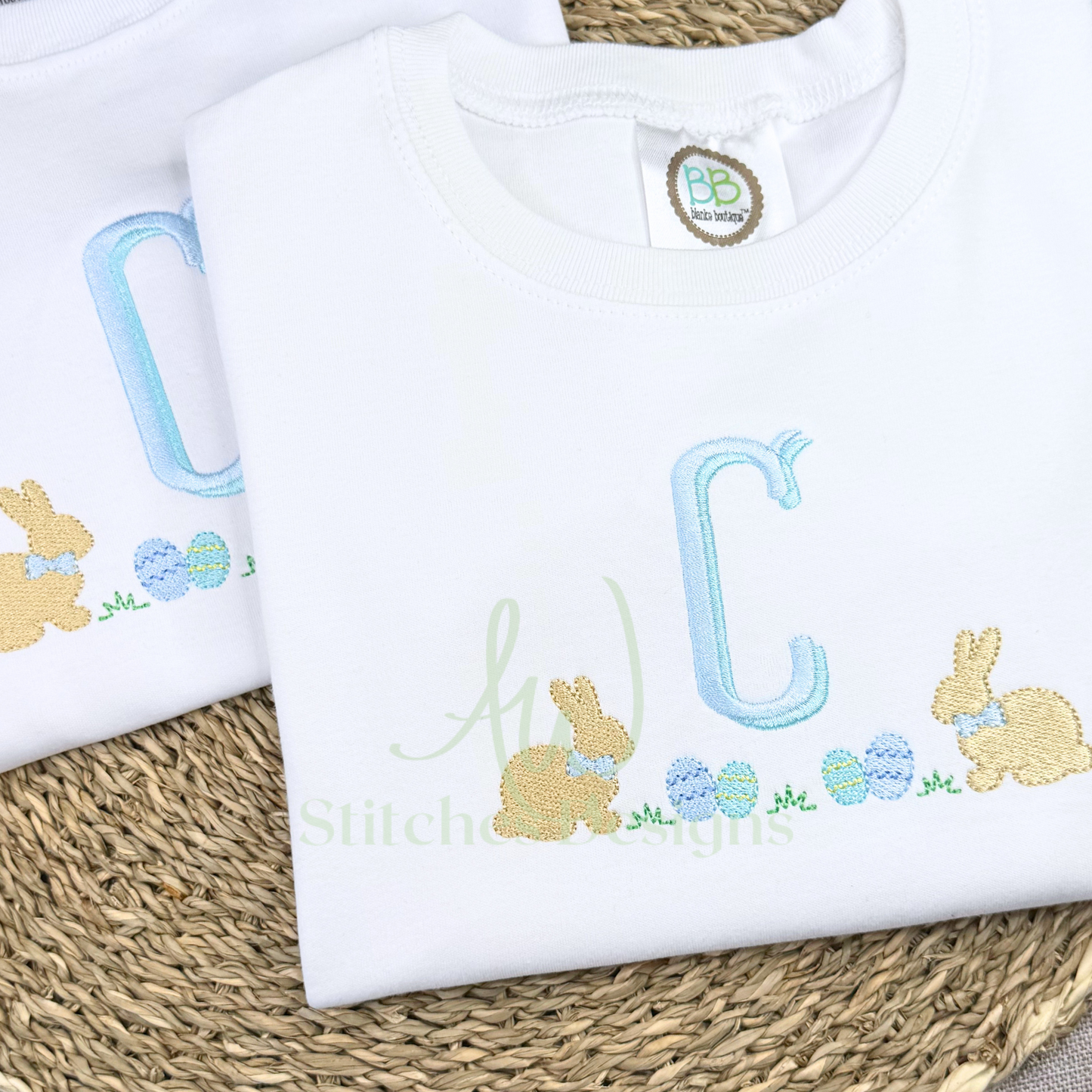 Easter bunny monogram frame satin fill stitch machine embroidery design file