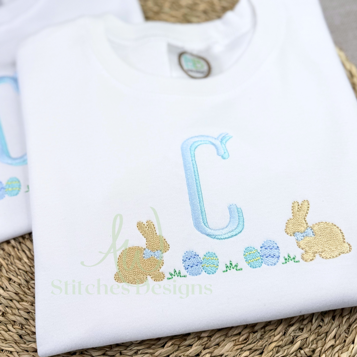 Easter bunny monogram frame satin fill stitch machine embroidery design file