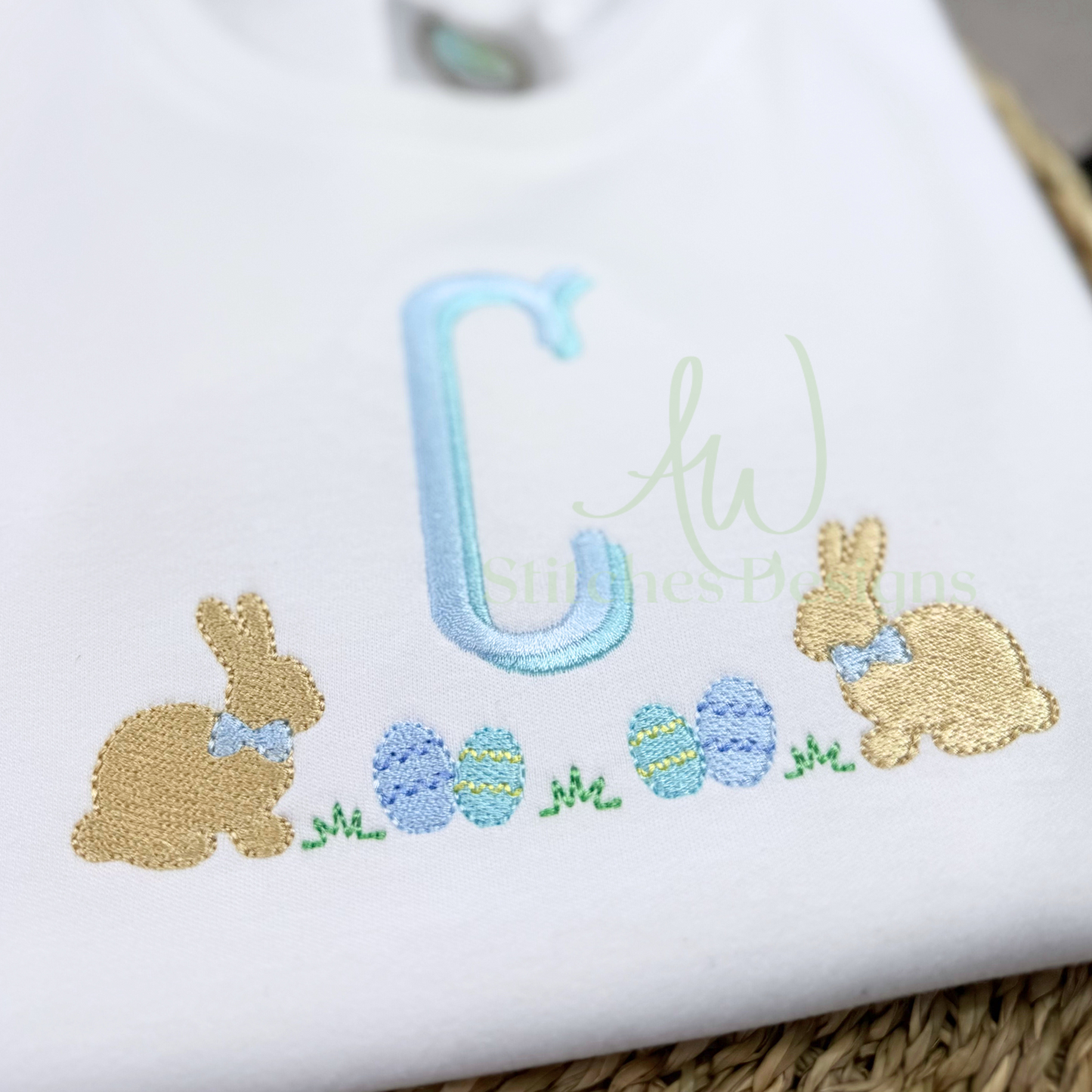 Easter bunny monogram frame satin fill stitch machine embroidery design file