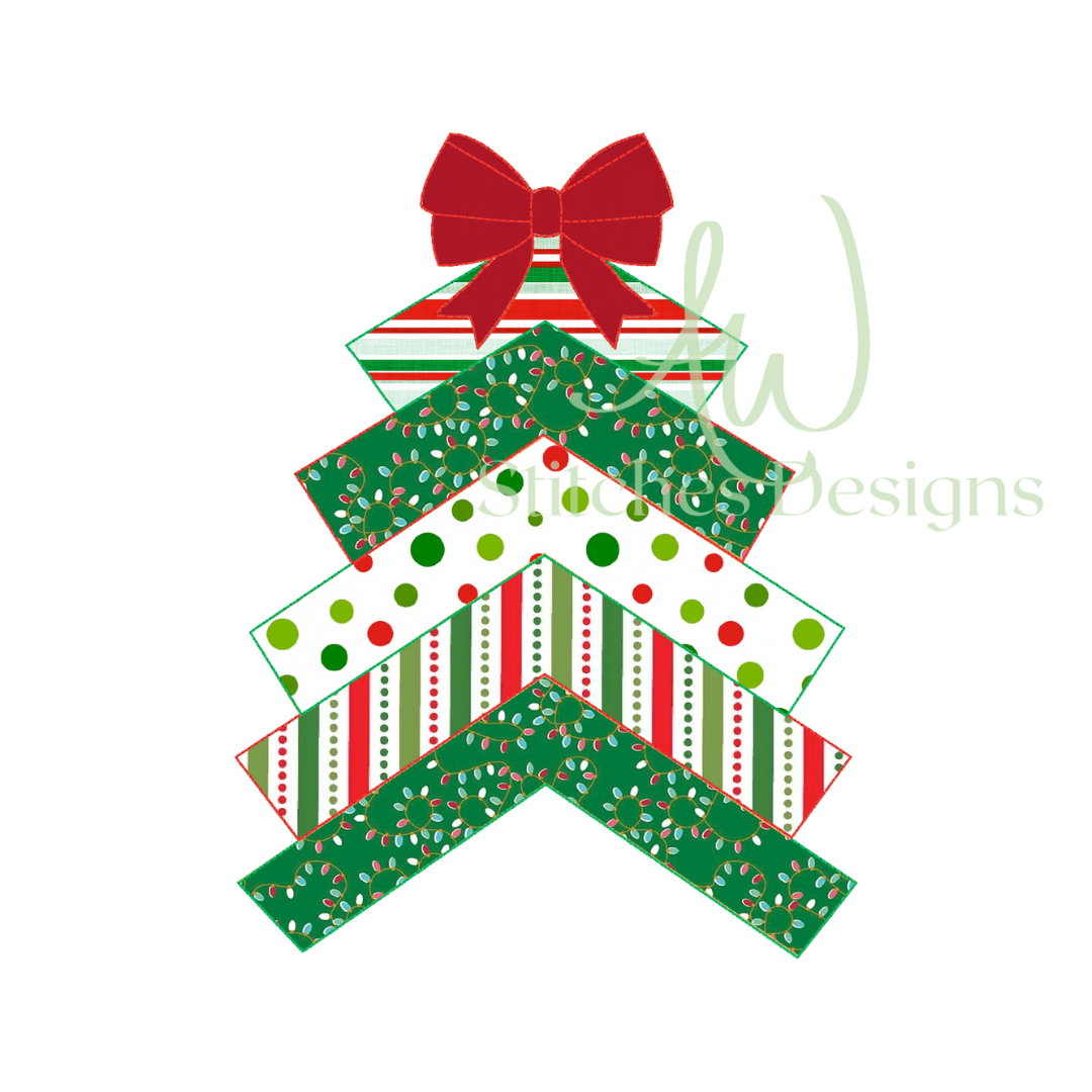 Christmas Tree with Bow Bean Stitch Appliqué Sweatshirt Design for Machine Embroidery design file