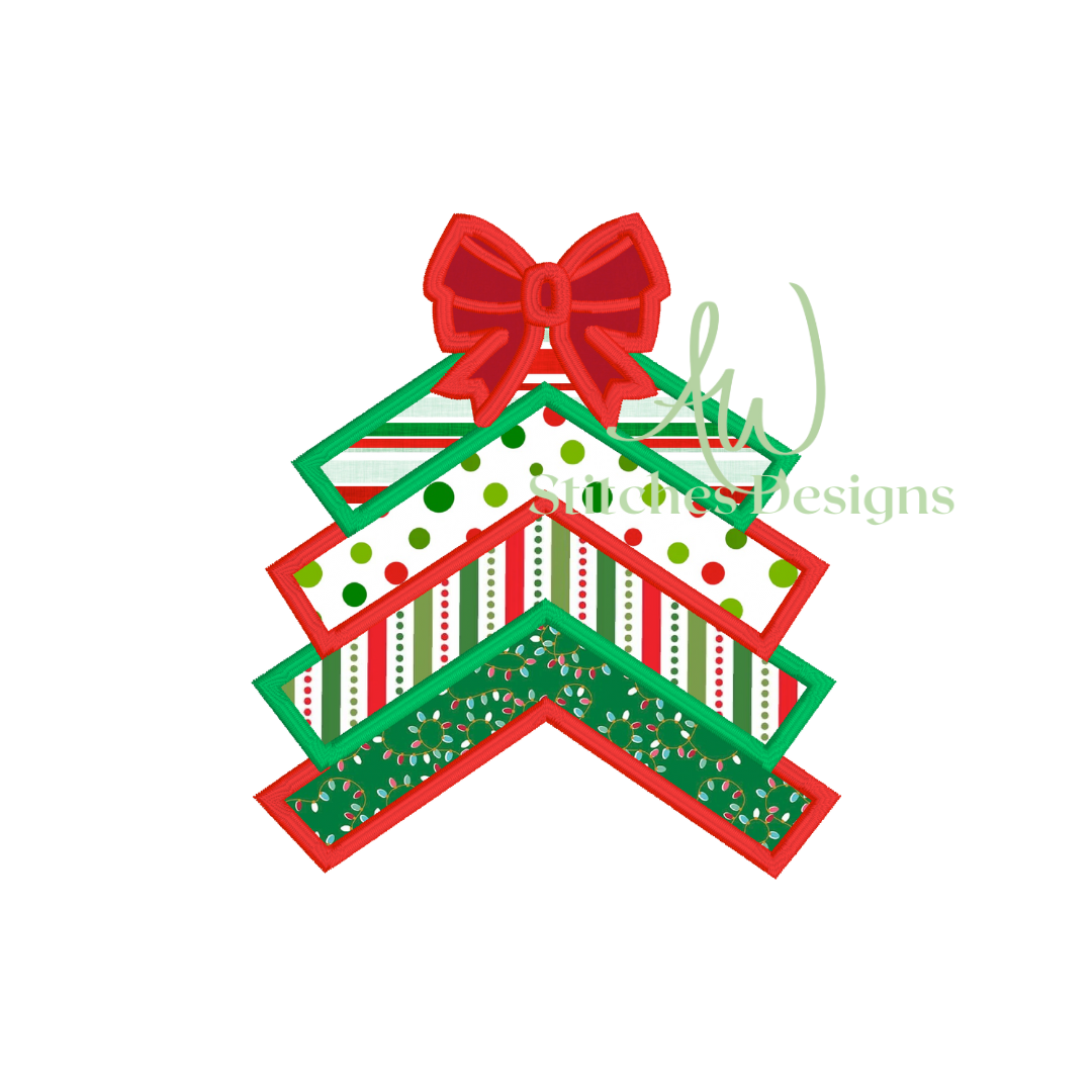 Christmas Tree with Bow Satin Stitch Appliqué Sweatshirt Design for Machine Embroidery design file