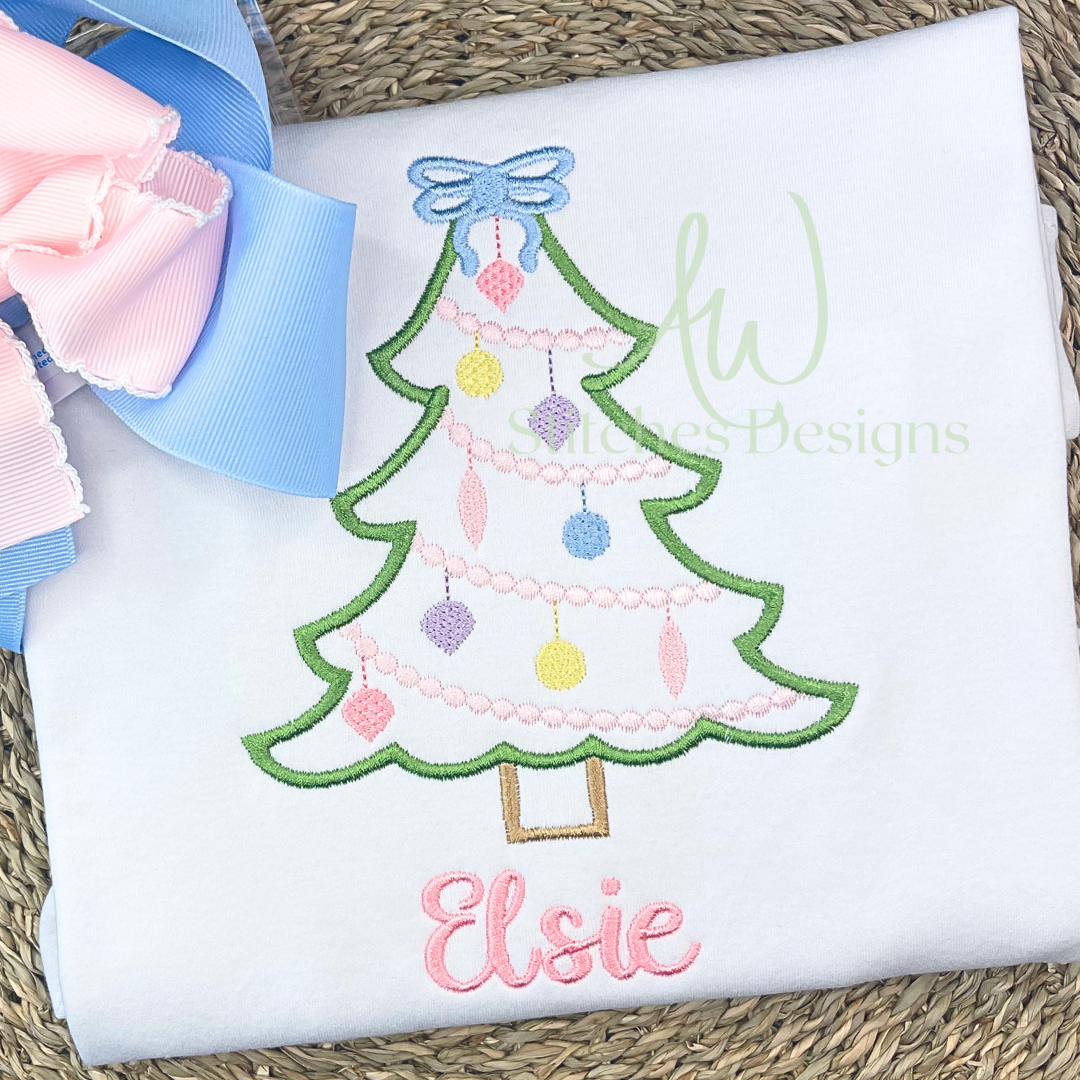 Christmas Tree with bow satin stitch machine embroidery design file