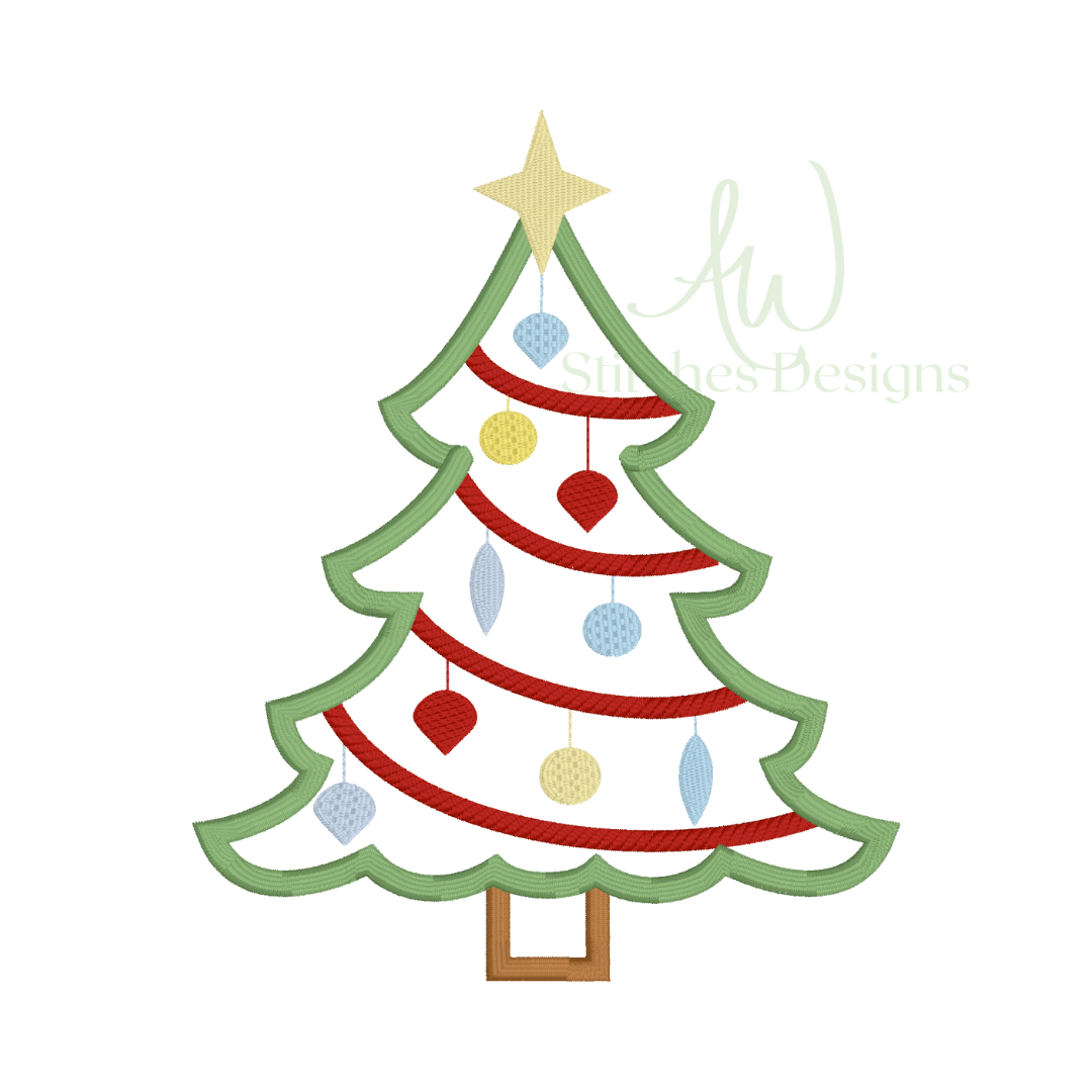 Christmas Tree with star satin stitch machine embroidery design file