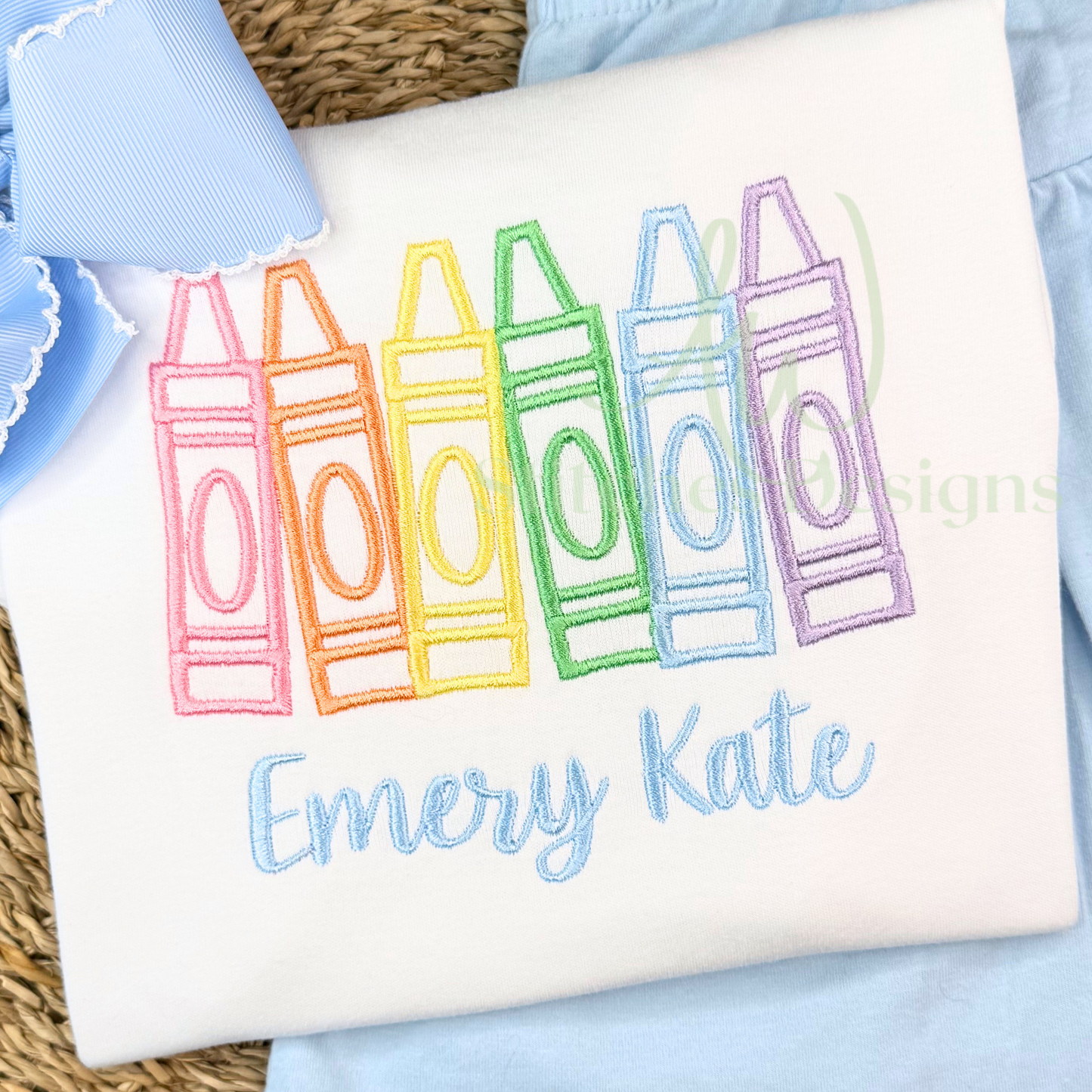 Crayon row satin stitch embroidery design