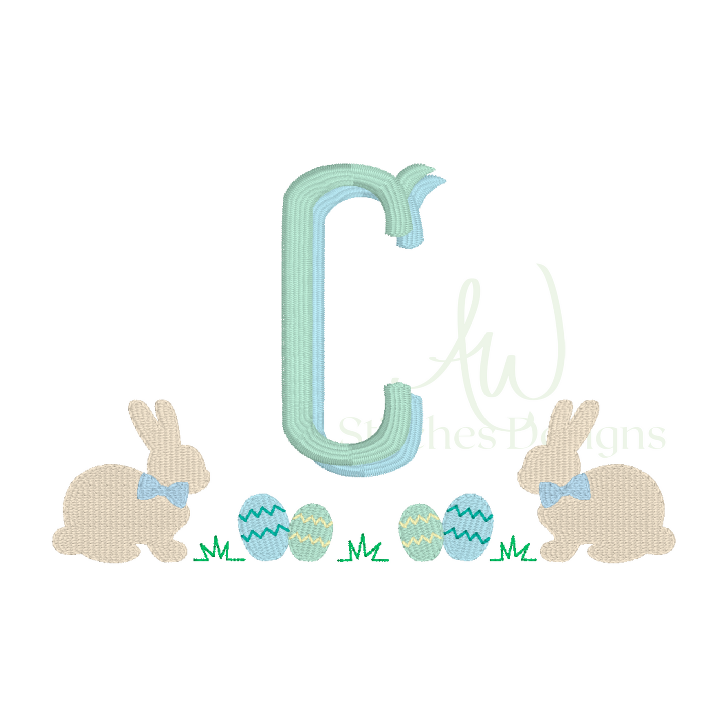 Easter bunny monogram frame satin fill stitch machine embroidery design file