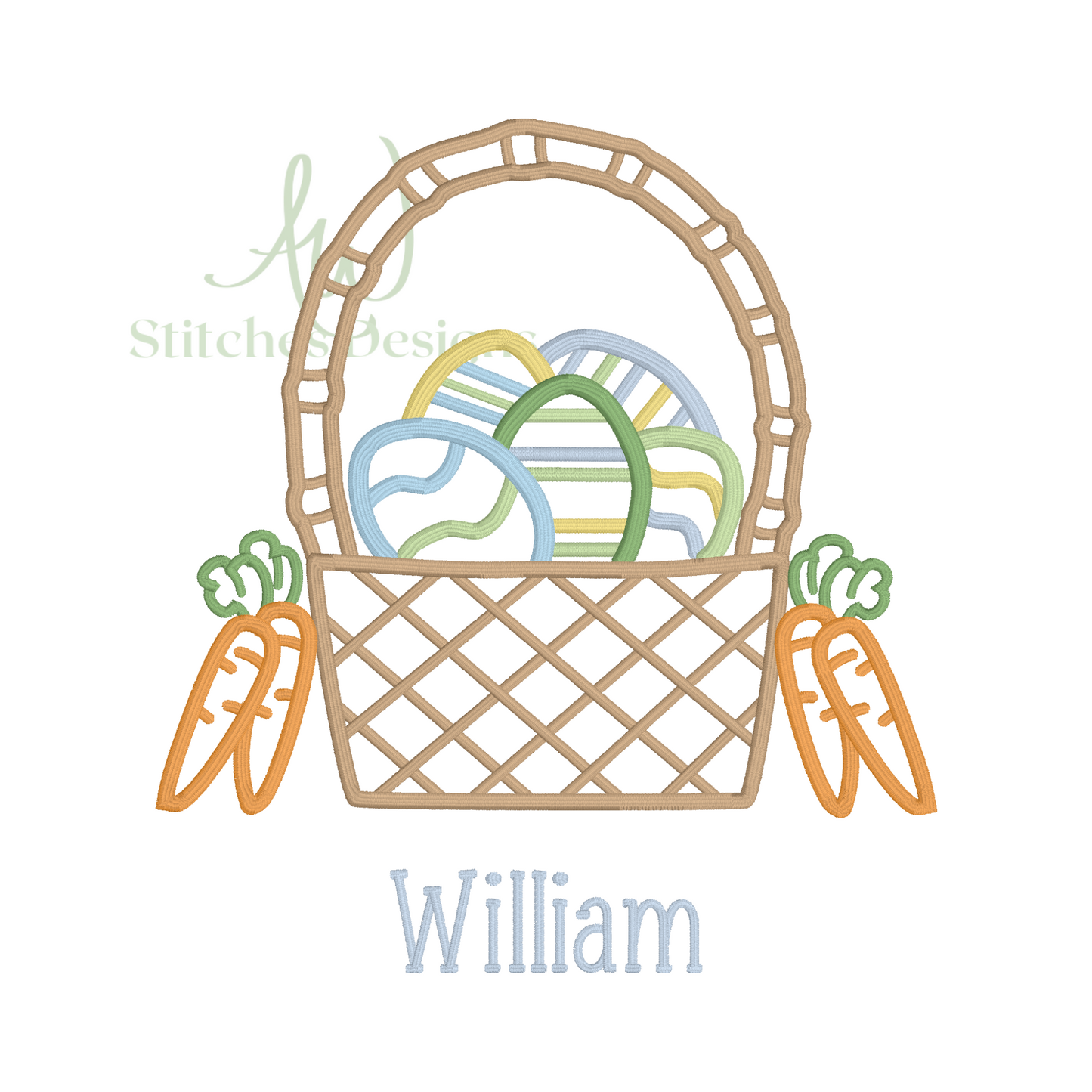 Easter Basket Satin Stitch Embroidery Design File