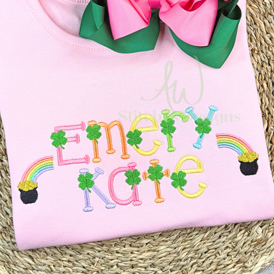 Four leaf clover charm satin stitch font for machine embroidery design