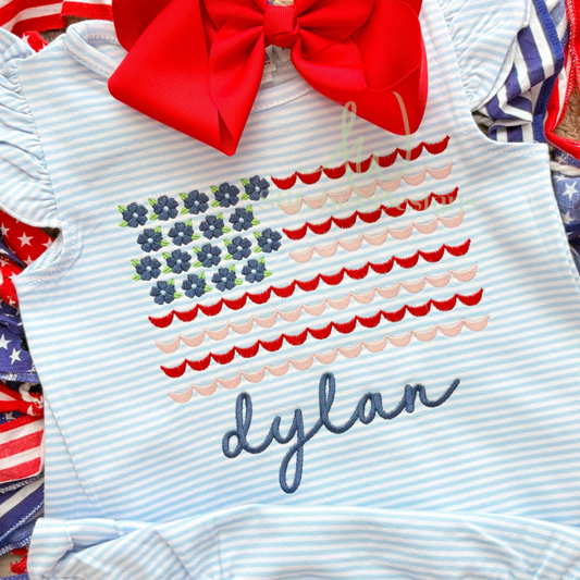 Patriotic Flower American Flag satin stitch machine embroidery design
