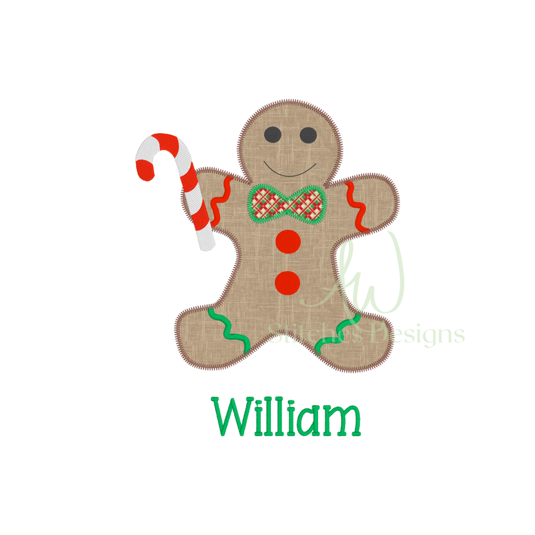 Christmas Gingerbread Boy zig zag applique embroidery design file