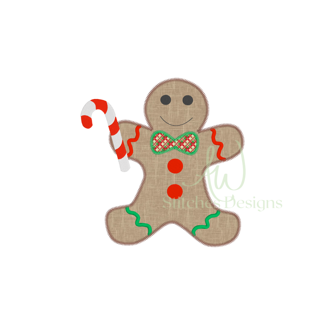 Christmas Gingerbread Boy zig zag applique embroidery design file
