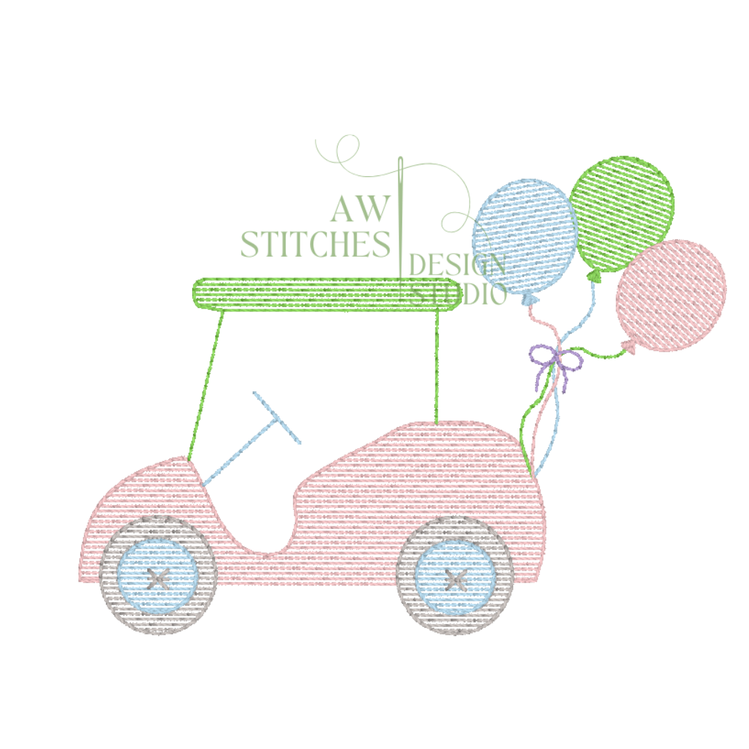 Birthday Golf Cart Sketch with Bow