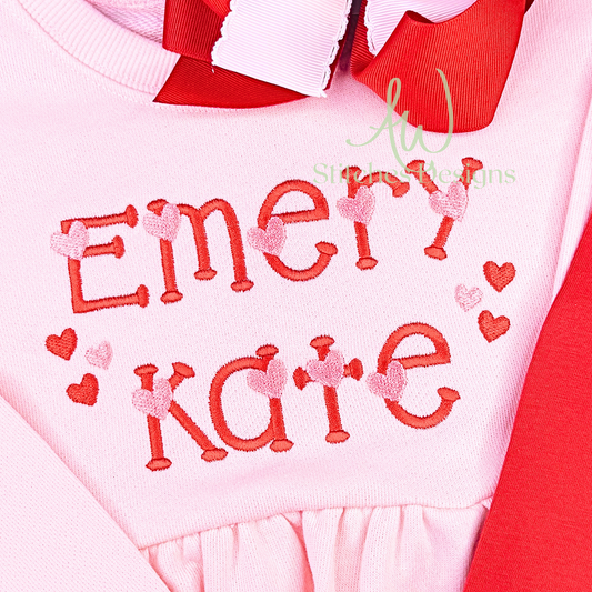 The Happy Heart Valentine's Day satin stitch font for machine embroidery design file 1"- 2.5" upper and lowercase letters with BX