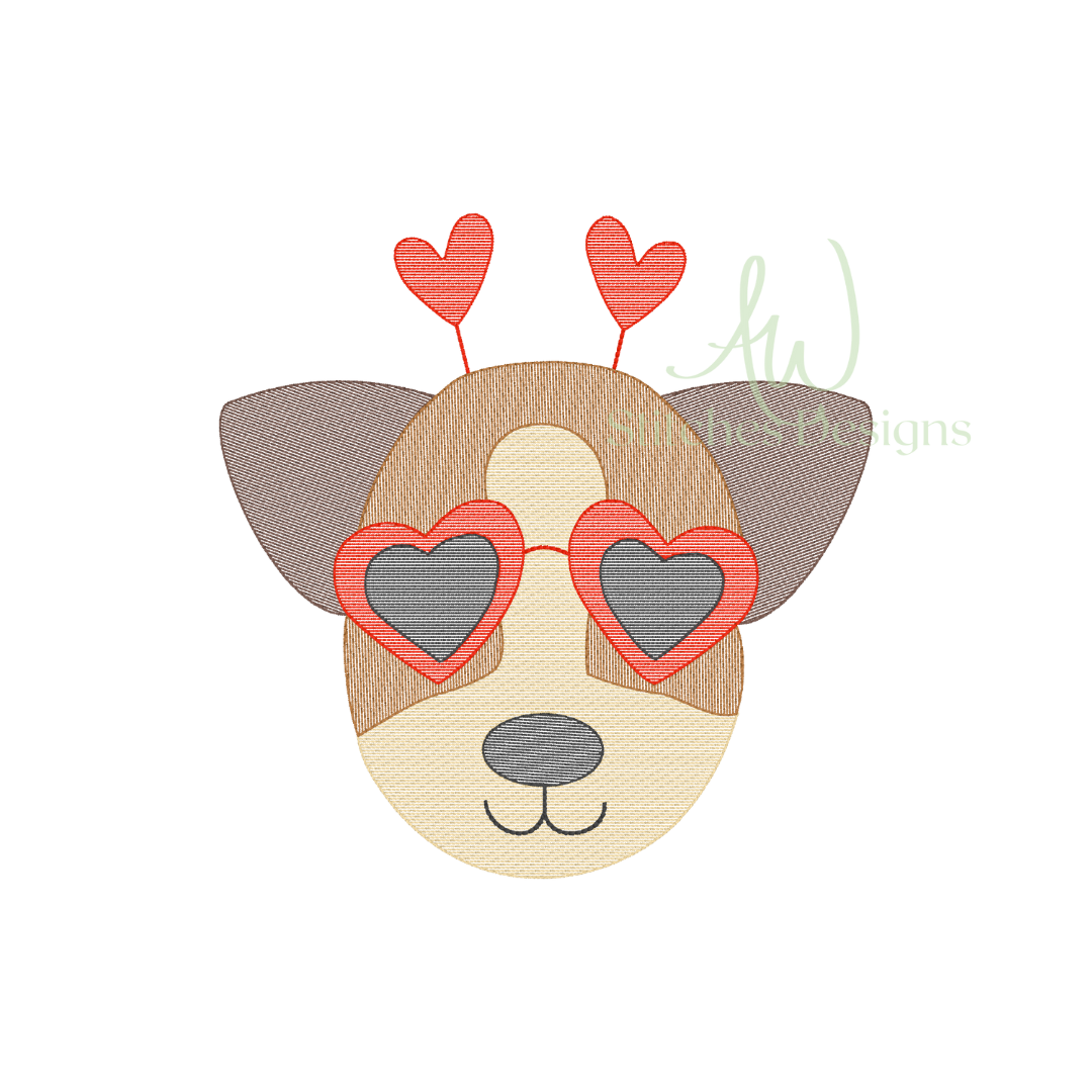 Puppy Dog Valentine's Day Hearts Sketch Light Fill Stitch Embroidery Design File