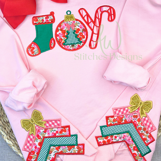 Christmas Tree with Bow Satin Stitch Appliqué Sweatshirt Design for Machine Embroidery design file