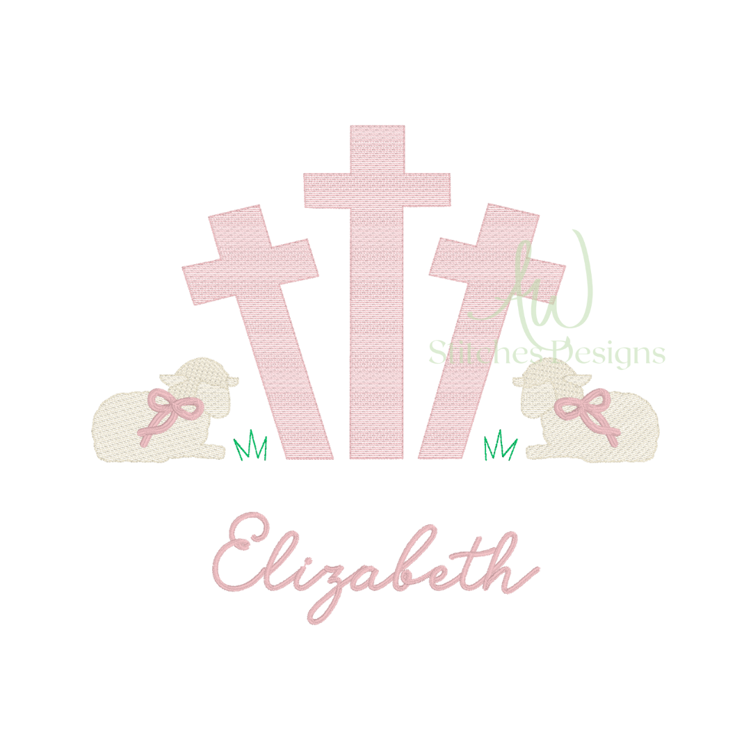 Easter Lamb Cross Sketch with Bow