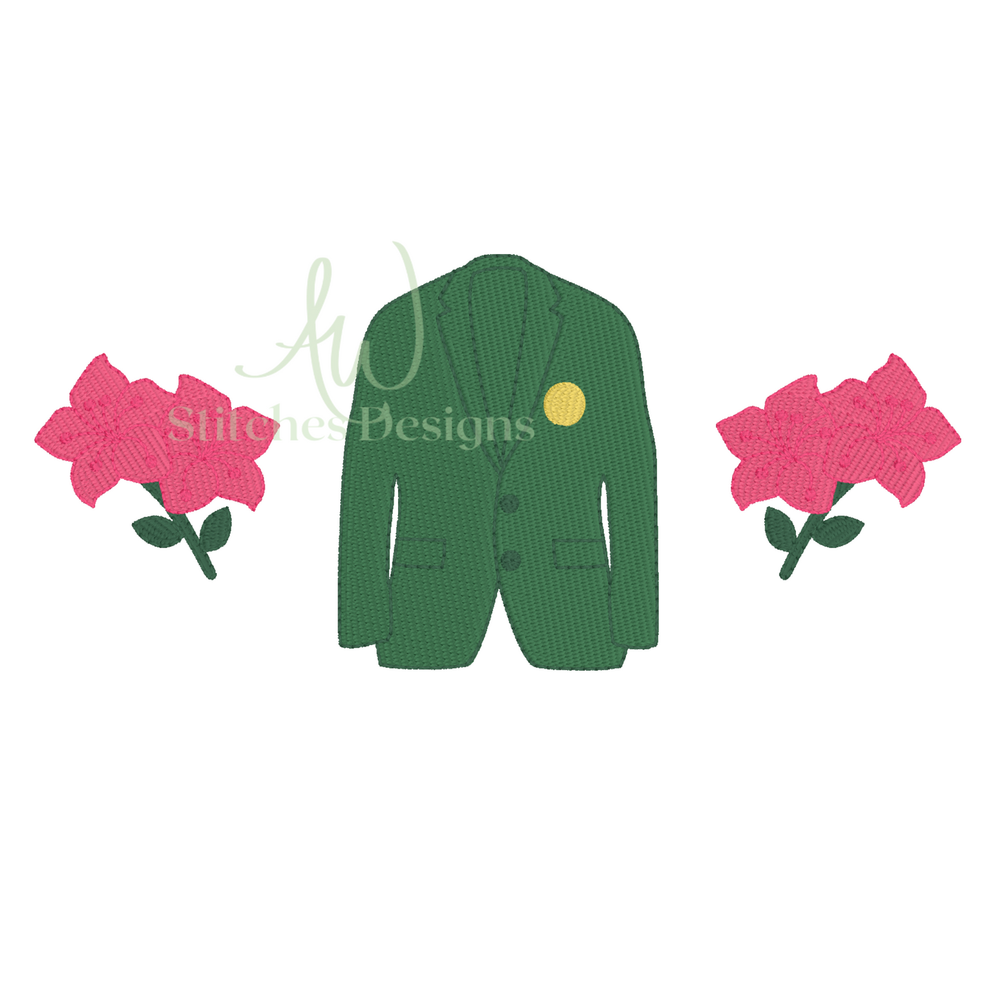 Golf Tournament Trio with Azaleas Satin Stitch Golf Trio machine embroidery design