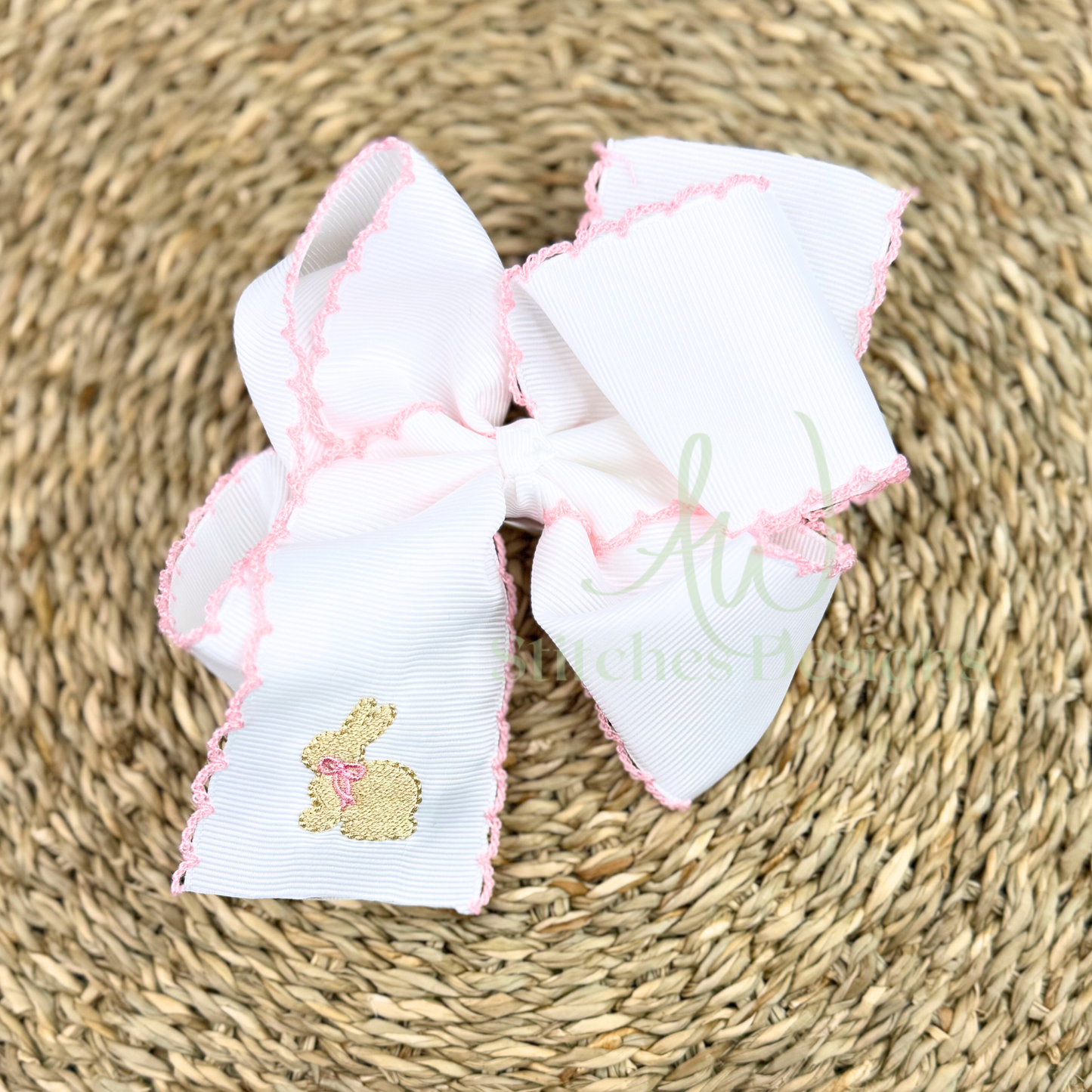 Mini bunny with bow fill stitch machine embroidery mini design