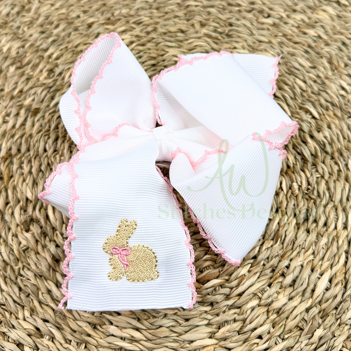 Mini bunny with bow fill stitch machine embroidery mini design